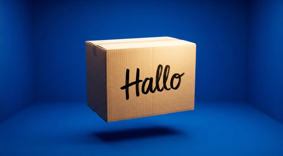 Karton mit der Aufschrift: Erstmal Hallo